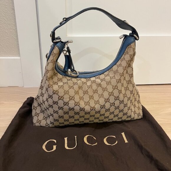 Vintage Gucci GG Canvas Hobo with Blue Leather Strap - Picture 1 of 6